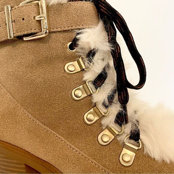 Nine West Tan Suede Ankle Boots with Faux Fur Trim size 7. Real leather. - Picture 13 of 14